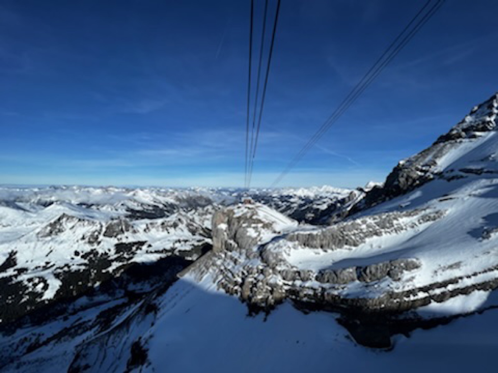 Snowy mountain route view in Switzerland