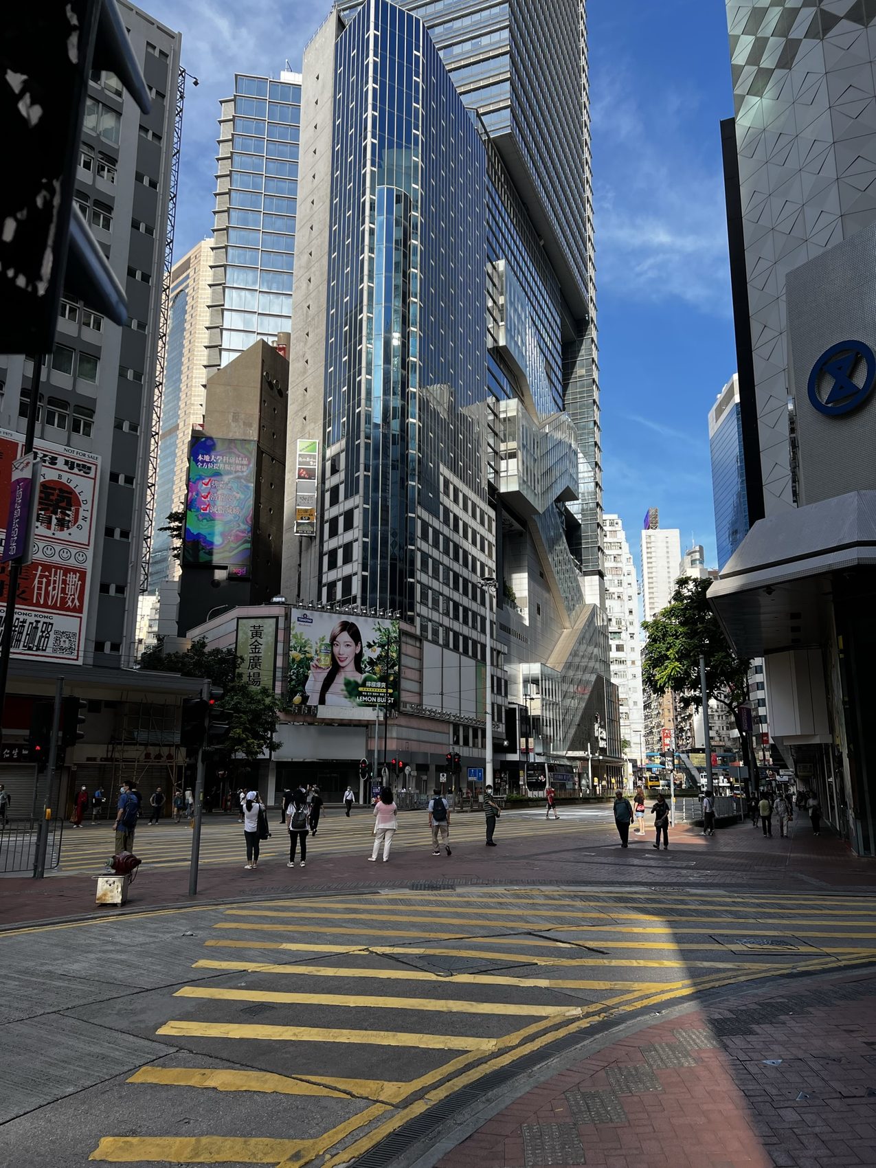 Causeway Bay street scene with signs and evening city lights