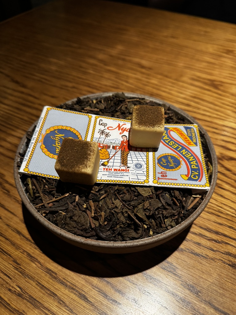 Teh Kotak petit dessert at August Jakarta with tea-inspired presentation