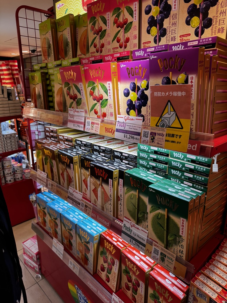 Colorful Pocky shelves during a Namba morning stroll