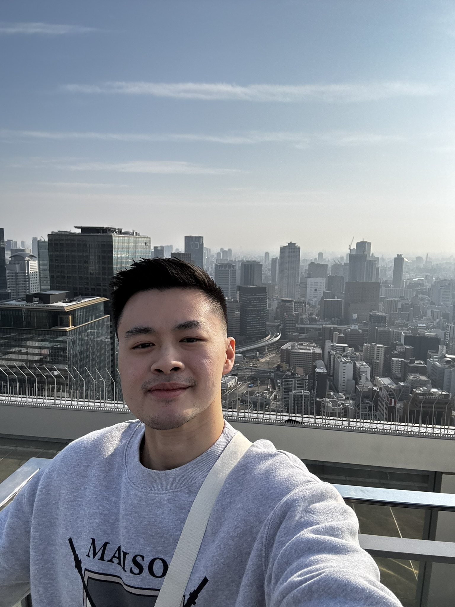 Selfie from Umeda Sky Building observatory with Osaka city behind