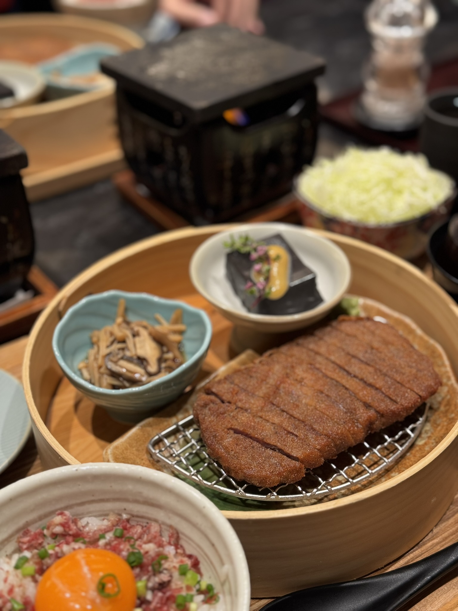 Gyukatsu Motomura beef cutlet set with sides and rice